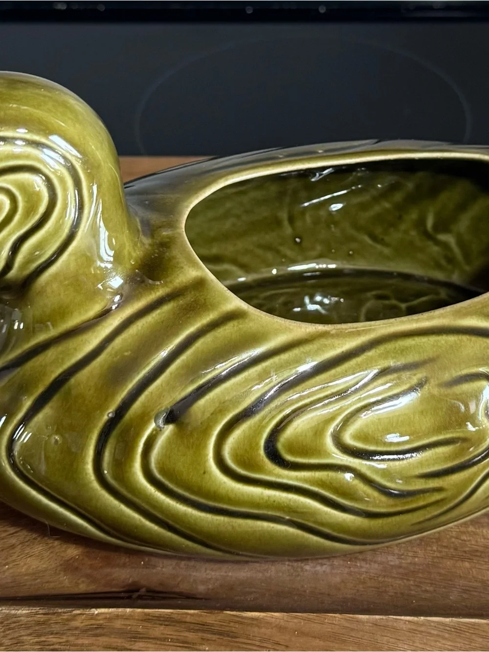 Vintage 1981 Mallard Duck Ceramic Planter Glossy Green F.T.D.A. Made USA
